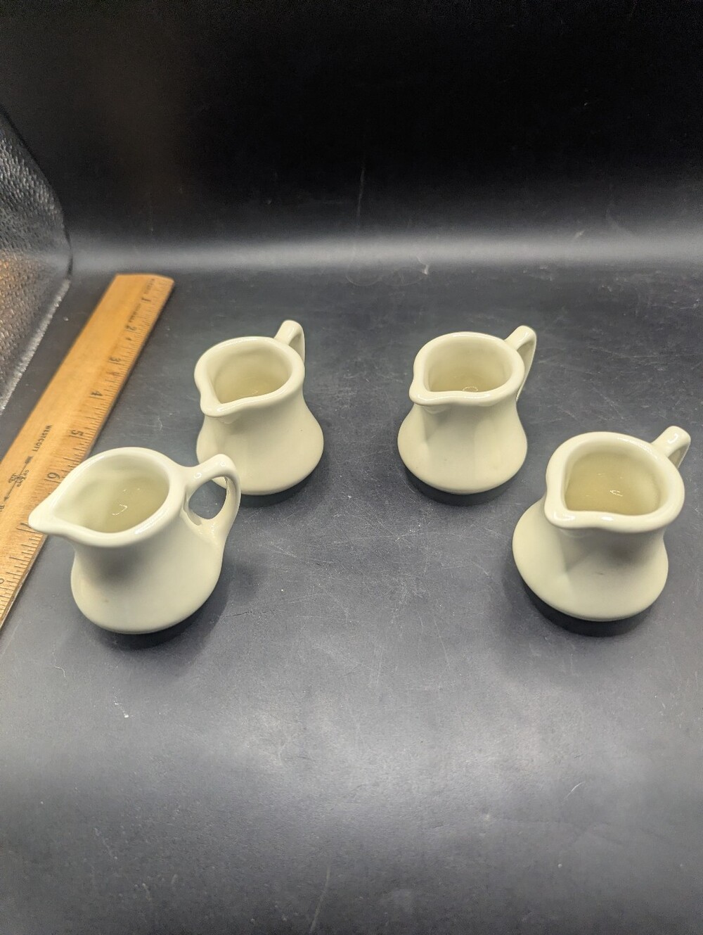 Vintage Set Of 4 Hall Pottery Ivory  Mini Creamer Syrup Pitchers